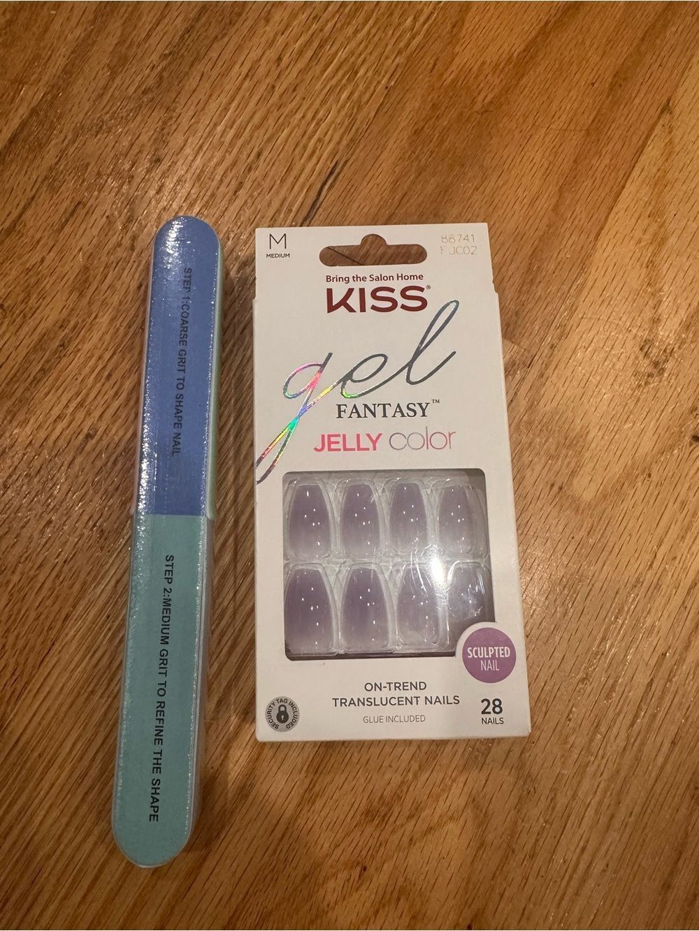 KISS Gel Fantasy Jelly Color Translucent Nails - Purple- Nail buffer